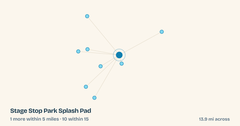 Map of Stage Stop Park Splash Pad and the 10 other splash pads within 15 miles