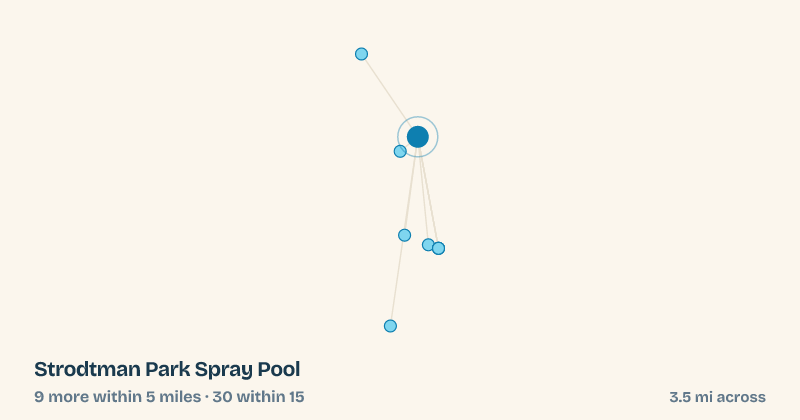 Map of Strodtman Park Spray Pool and the 30 other splash pads within 15 miles