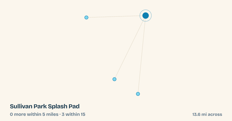 Map of Sullivan Park Splash Pad and the 3 other splash pads within 15 miles