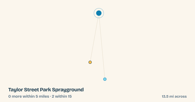 Map of Taylor Street Park Sprayground and the 2 other splash pads within 15 miles