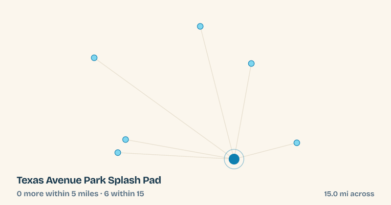 Map of Texas Avenue Park Splash Pad and the 6 other splash pads within 15 miles