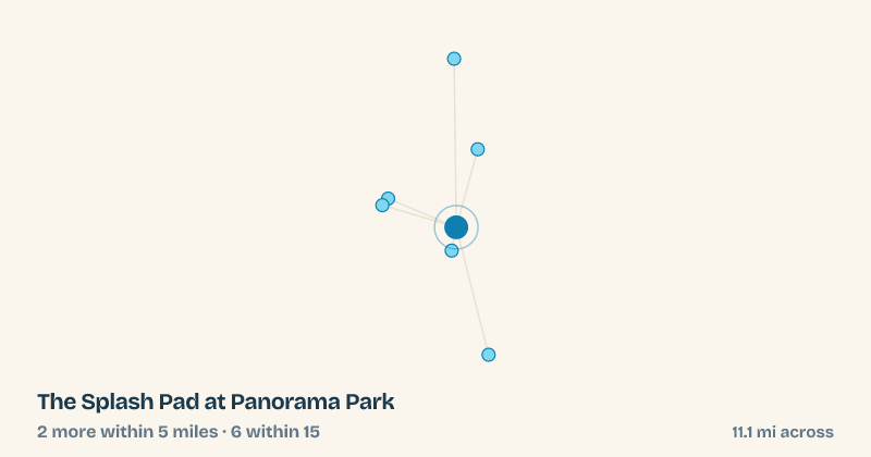 Map of The Splash Pad at Panorama Park and the 6 other splash pads within 15 miles