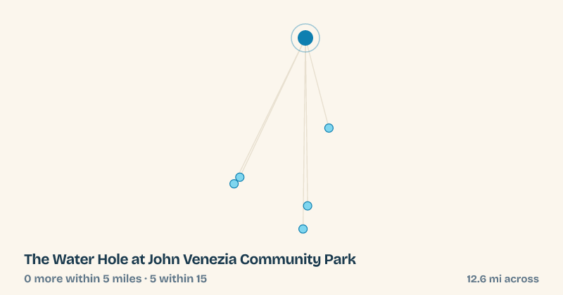 Map of The Water Hole at John Venezia Community Park and the 5 other splash pads within 15 miles