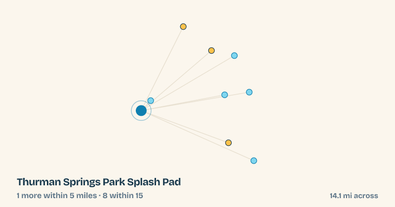 Map of Thurman Springs Park Splash Pad and the 8 other splash pads within 15 miles