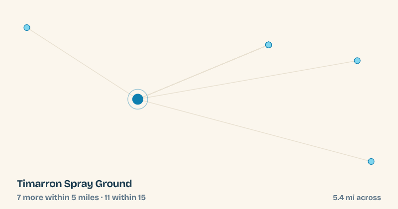 Map of Timarron Spray Ground and the 11 other splash pads within 15 miles