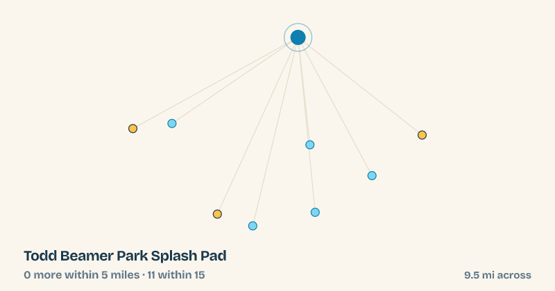 Map of Todd Beamer Park Splash Pad and the 11 other splash pads within 15 miles