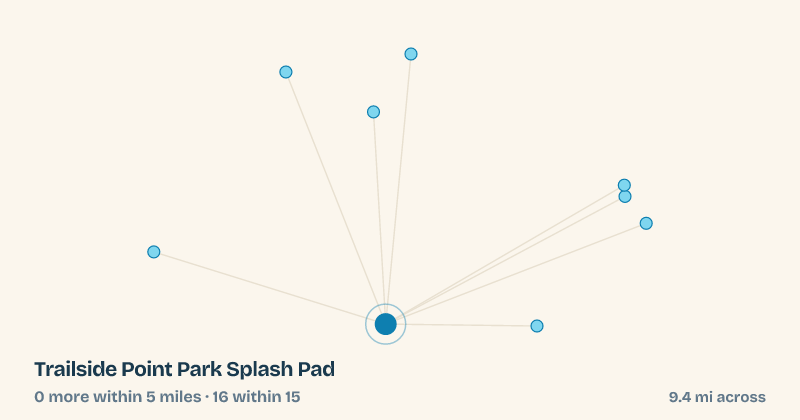 Map of Trailside Point Park Splash Pad and the 16 other splash pads within 15 miles