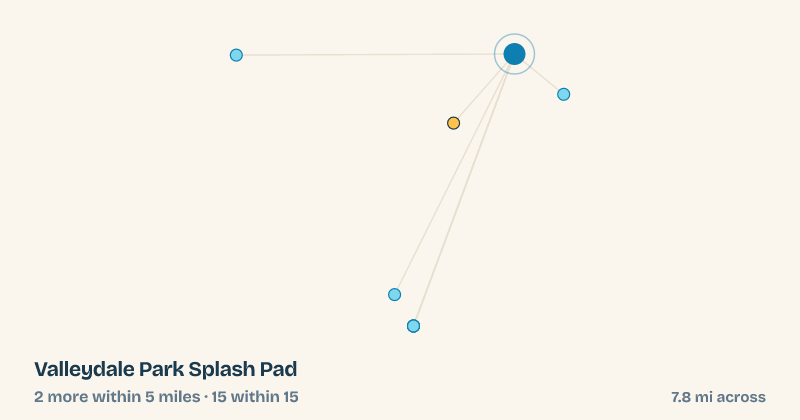 Map of Valleydale Park Splash Pad and the 15 other splash pads within 15 miles
