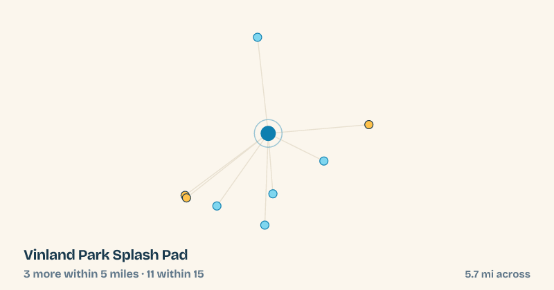 Map of Vinland Park Splash Pad and the 11 other splash pads within 15 miles
