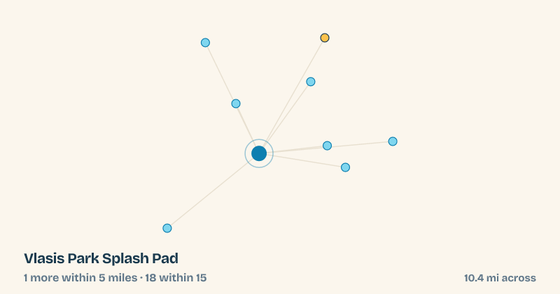 Map of Vlasis Park Splash Pad and the 18 other splash pads within 15 miles