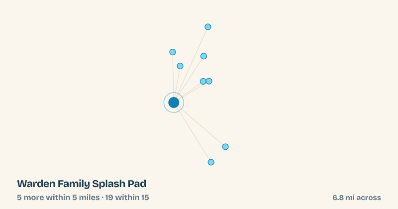 Map of Warden Family Splash Pad and the 19 other splash pads within 15 miles