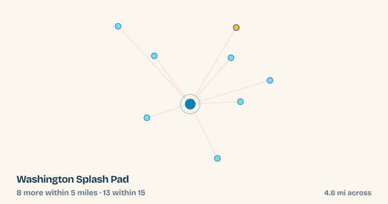 Map of Washington Splash Pad and the 13 other splash pads within 15 miles