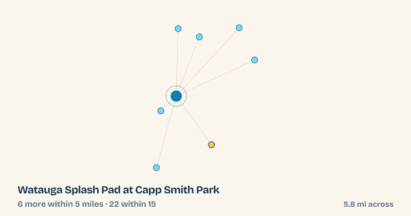 Map of Watauga Splash Pad at Capp Smith Park and the 22 other splash pads within 15 miles