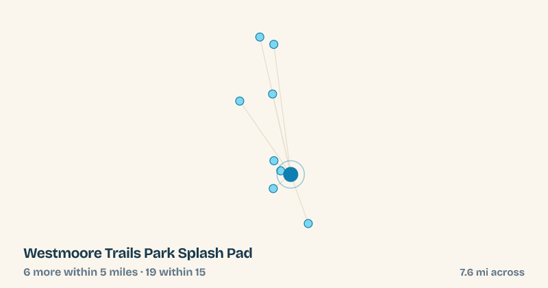 Map of Westmoore Trails Park Splash Pad and the 19 other splash pads within 15 miles