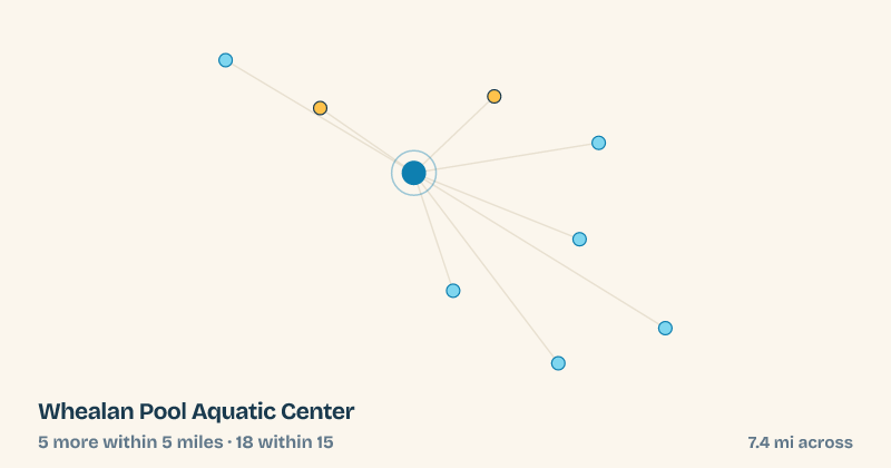 Map of Whealan Pool Aquatic Center and the 18 other splash pads within 15 miles