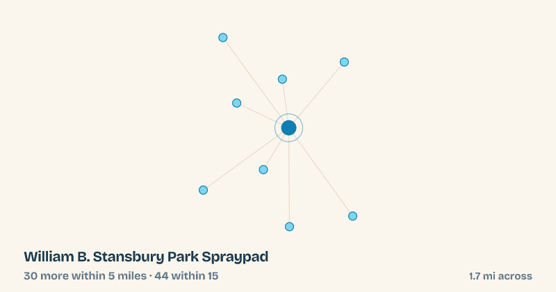 Map of William B. Stansbury Park Spraypad and the 44 other splash pads within 15 miles