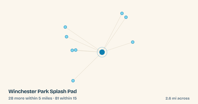 Map of Winchester Park Splash Pad and the 81 other splash pads within 15 miles