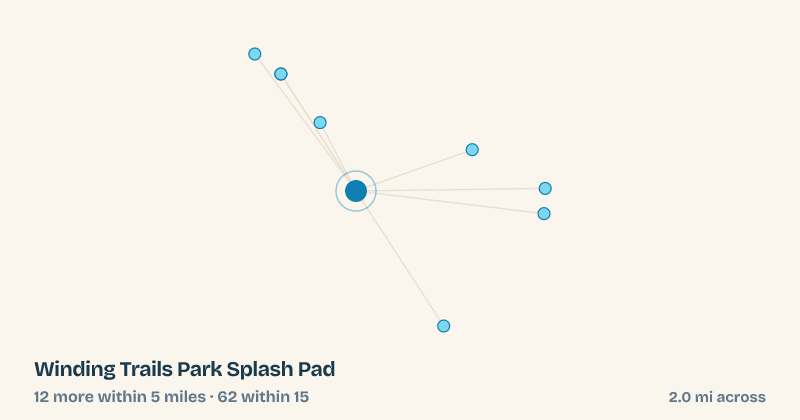 Map of Winding Trails Park Splash Pad and the 62 other splash pads within 15 miles