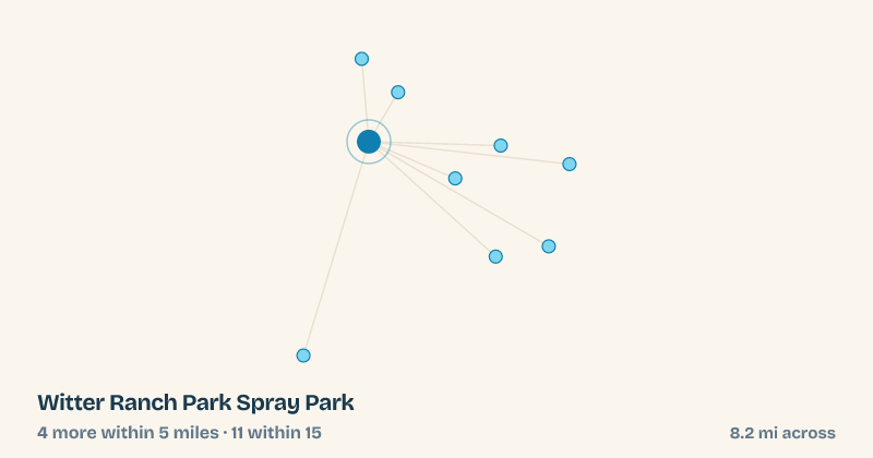 Map of Witter Ranch Park Spray Park and the 11 other splash pads within 15 miles
