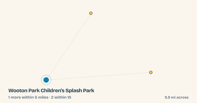 Map of Wooton Park Children's Splash Park and the 2 other splash pads within 15 miles