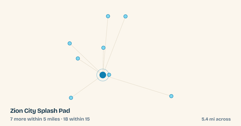 Map of Zion City Splash Pad and the 18 other splash pads within 15 miles